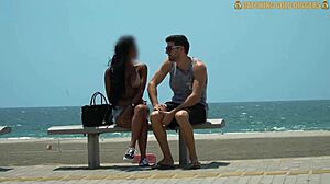 Brown Girl Kneels at Beach, Gets Pussy Destroyed at Home