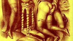 Detailed vintage erotic illustration with antique cartoon styles