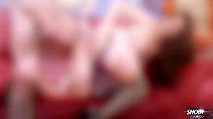 Sexy Model Rides Big Cock on Red Sofa