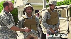 Soldiers, line up for the outdoor orgy blowjobs and ass play