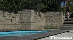 Brunette plays with her lusty body outdoors?