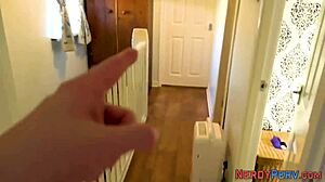 Tricked amateur gives nerd his first blowjob and facial