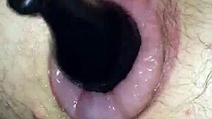 i fucked my puffy man pussy with a toy, feeling every inch stretch me wide in my homemade setup