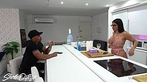 Sucking Jesus Reyes' big cock, then bent over for doggystyle pounding. Curvy babe moans loud!