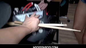 Stepbrother gropes stepsister's big ass while playing drums