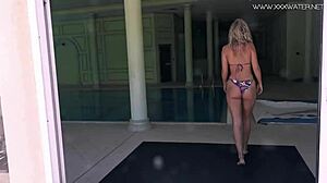 Russian Milf Mary Kalisy Touches Herself in Bikini by Pool.