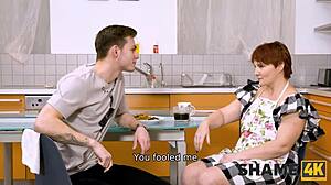 Shame4k redheaded chubby lady shows curious boy her sex skills in the kitchen 😊