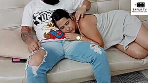 Massage to stepmother turns into mouth fucking and cumshot.