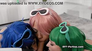 defeated superheroes sharing dildo and dick