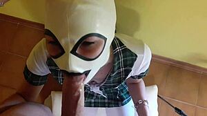 Amateur Laura in heels experiences rough deepthroat and facial from POV