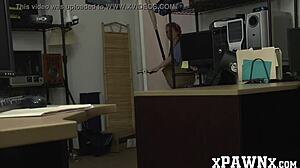 Little redhead temptress seduces and fucks hard in hidden pawnshop cam