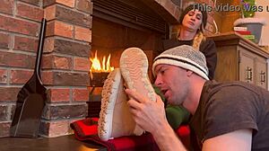 ski instructor's sweaty feet worshipped after long day in boots