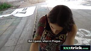 Beautiful American babe gets fucked outdoors with monster cock while traveling Europe.