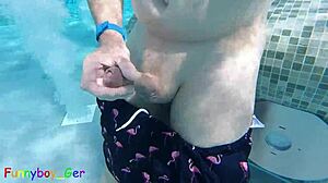 Watch this gay guy jerking his big cock in the thermal pool – isn't it hot underwater?