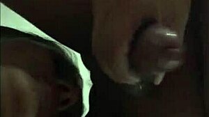 Colombian Andrea's tongue massages balls, leading to mouth cum