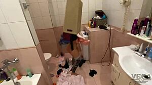 Step sister stuck in basket gets pounded with cum inside her