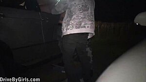 Detailed public cumshot through car window onto pretty blonde girl's face during street orgy.