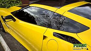 Blonde teen gives handjob in public park for casting audition.