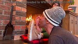 ski instructor's sweaty feet worshipped after long day in boots