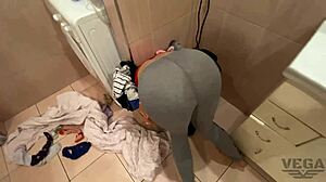 Step sister stuck in basket gets pounded with cum inside her