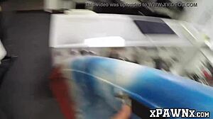 Little redhead temptress seduces and fucks hard in hidden pawnshop cam