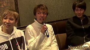 Gay japanese twinks fucking wildly in orgy group.