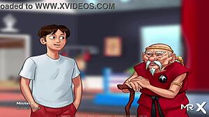 summertime saga features mature woman in yoga pose.