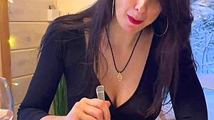 hot wife on a date in a restaurant cheats on her husband with blowjob and facial