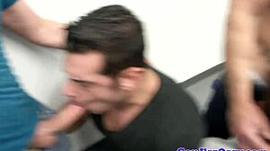 Watch these athletic hunks sucking cocks in a gay orgy