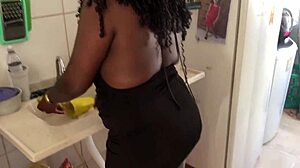 Wow, that hot big black girl made the young guy work hard to fuck her completely!