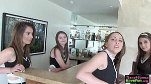 Teenage Lesbians Finger Each Other Blindfolded At Party Group Session. High Definition Amateurs Masturbate Together.