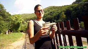 real public slut gets blasted with cum by neighbors outdoors