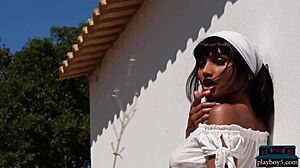 curvy indian milf model angel constance strips fully naked outdoor for playboy