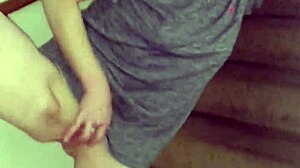 Is your redhead wife rubbing shaved pussy on stairs for cum?