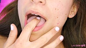 ordinary cute teen shows off naked body in close-up view