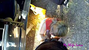 Luna enjoys big cock at picnic area.