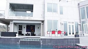 Hey, that busty teen is licking pussy so adorably during the massage!