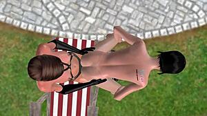 Cute lesbian girl rides strapon dick in animated 3D!