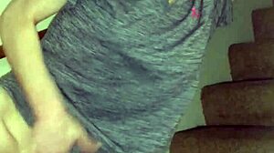 Is your redhead wife rubbing shaved pussy on stairs for cum?