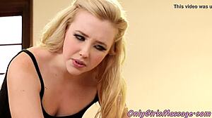 Hey, that busty teen is licking pussy so adorably during the massage!