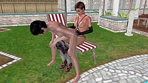 Cute lesbian girl rides strapon dick in animated 3D!