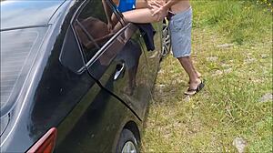 Wife bends over showing big ass for strangers to fuck in public!