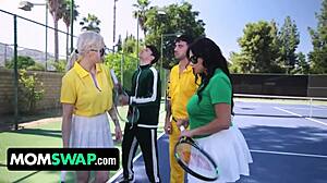 Tennis Game with Slutty Stepmoms Turns into Wild Foursome Orgy!
