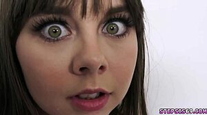 Teen teases neighbor in naked family competition with sexy blonde for threesome blowjob