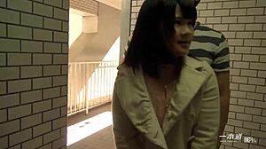 Ami gives a cute shaved blowjob to the guy