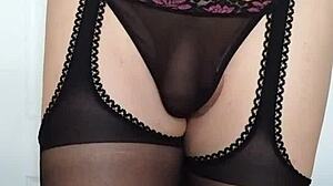 Watch this tranny's close-up cumshot in lingerie? You'll beg for more.