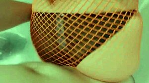 Skinny latina stepsister Mafer bent over in shower, pussy sucked and fucked with pantyhose on.