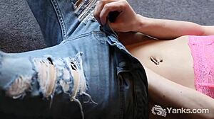 lacey diamond toys her pretty feet and shaved pussy