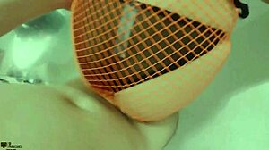 Skinny latina stepsister Mafer bent over in shower, pussy sucked and fucked with pantyhose on.