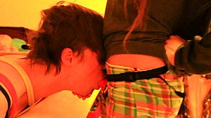 Boyfriend in bondage gets wild with strapon play in kinky setup